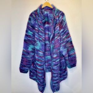 Handmade 2X Boho Bohemian Open Front Sweater Blue Purple